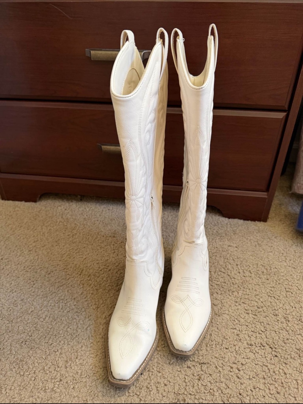 kenzie White Over-the-Knee Embroidered Western Boots